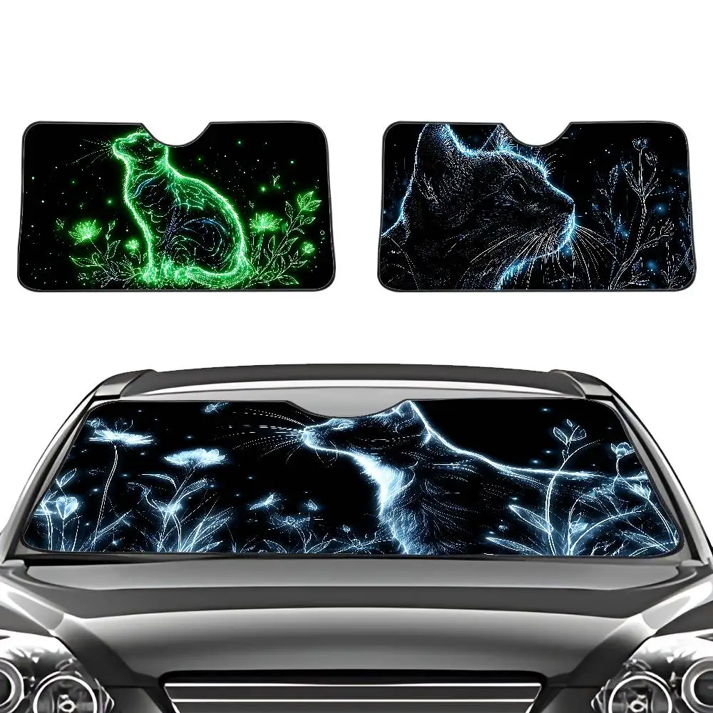 Glowing Cat And Flowers Car SunShade Windscreen Cover Shade Car SunShade UV Rays Car Sun Visor Protector