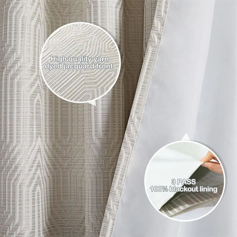 Cortinas Geométricas 100% Blackout Prateadas e Prateadas com Efeito Prata, 52 Polegadas de Largura, 96 Polegadas de Comprimento, 2 Painéis, Isolamento Térmico, Redução de Ruído, Anti-R