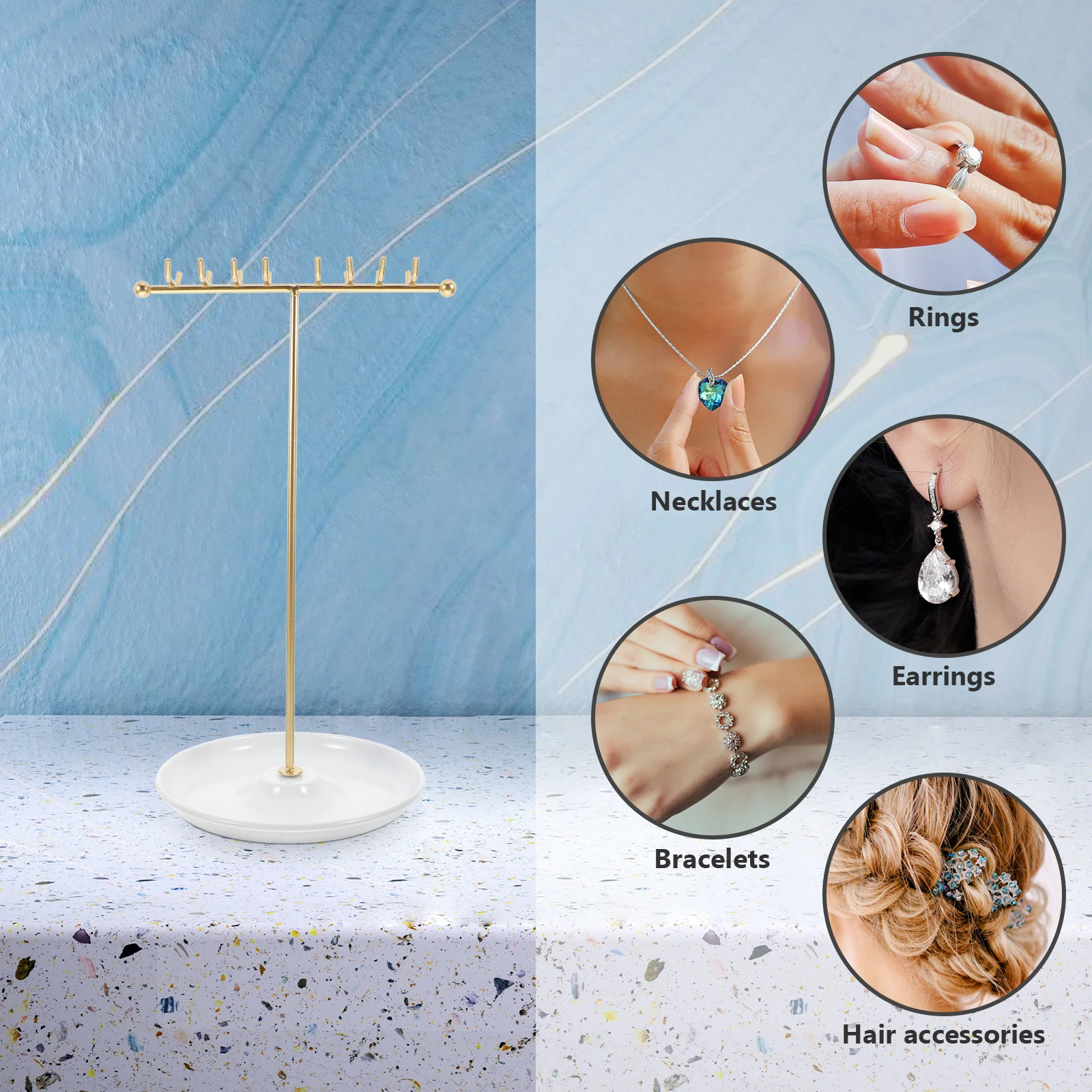 T Shaped Necklace Jewelry Rack Minimalist Organizer Stand for Necklaces Earrings Rings Durable Portable Design Space Saving