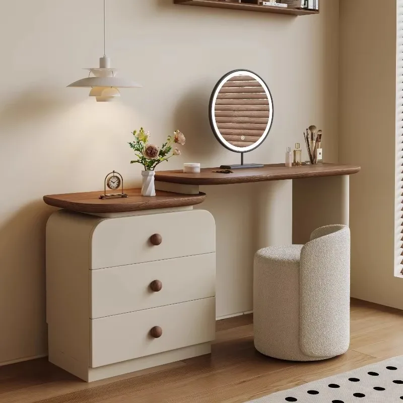 

Beige Storage Wood Vanity Table Mirror Stool Luxury Bedroom Dresser Drawers Organizer Europa Tavolo Da Trucco Home Furniture