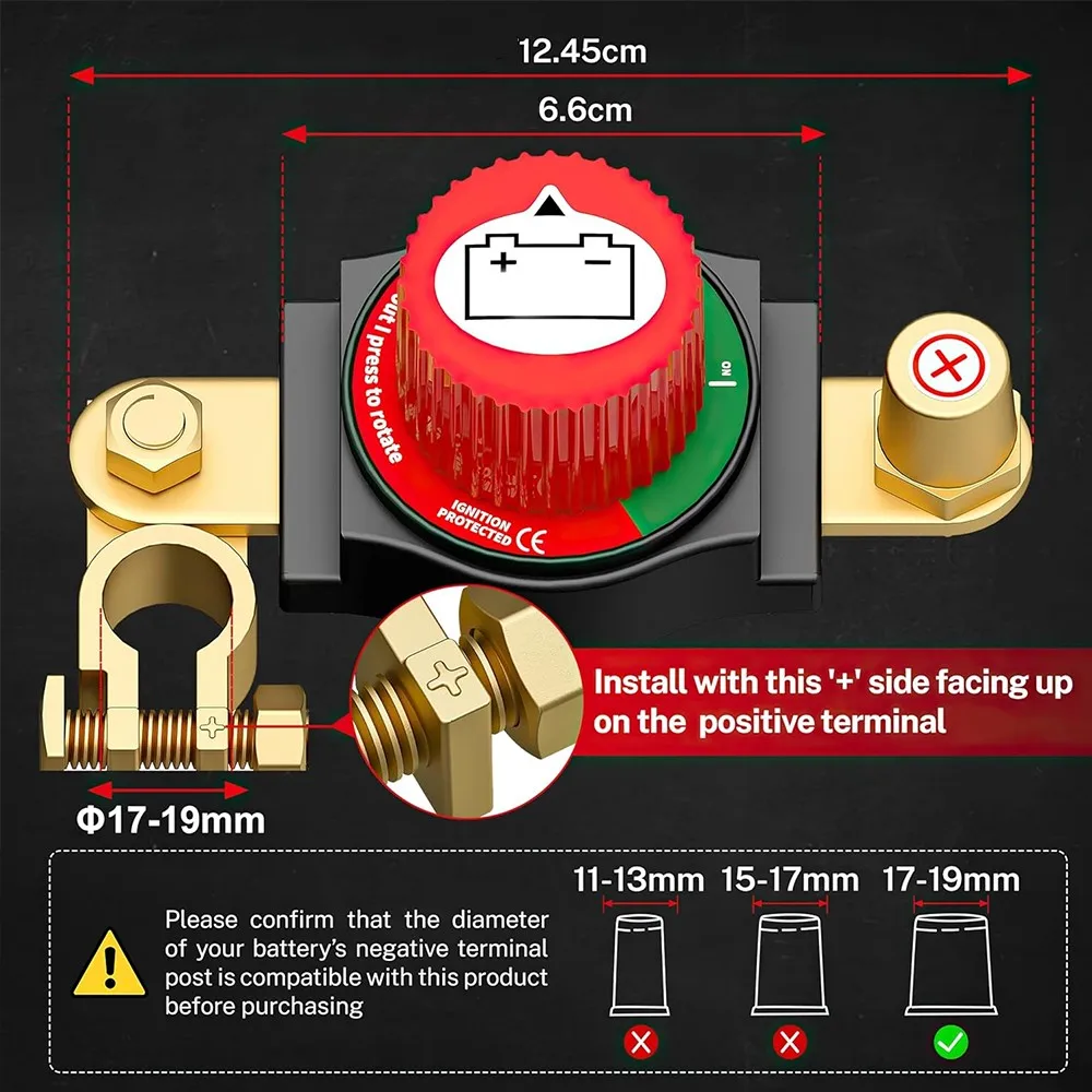 300A Car Battery Disconnect Switch 12V-48V Top Post Isolator for RV Truck Boat Heavy Duty Power Cut Off Protection
