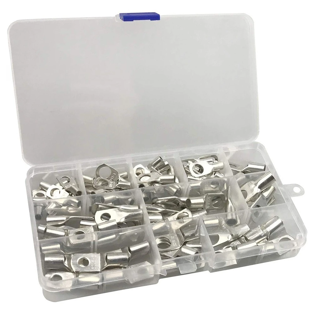 80PCS Boxed SC Copper Cable Lug Kit, SC6‑SC25 Open‑Barrel Round Crimp Wire Terminals Assortment Set