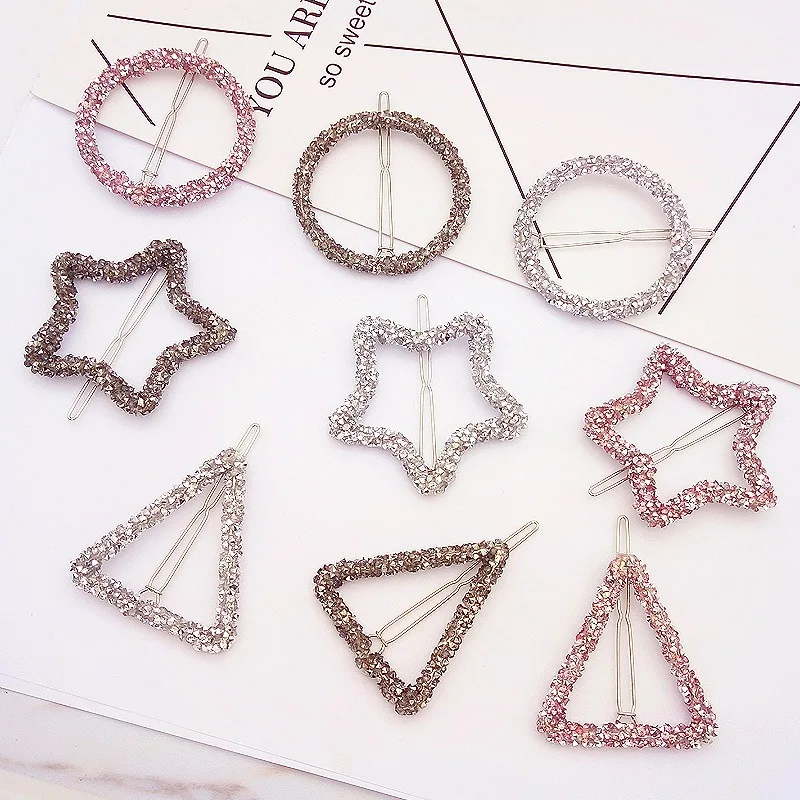 머리핀 Fashion Woman Hair Accessories Triangle Hair Clip Pin Metal Geometric Alloy Headdress Moon Circle Hairgrip Barrette Girls