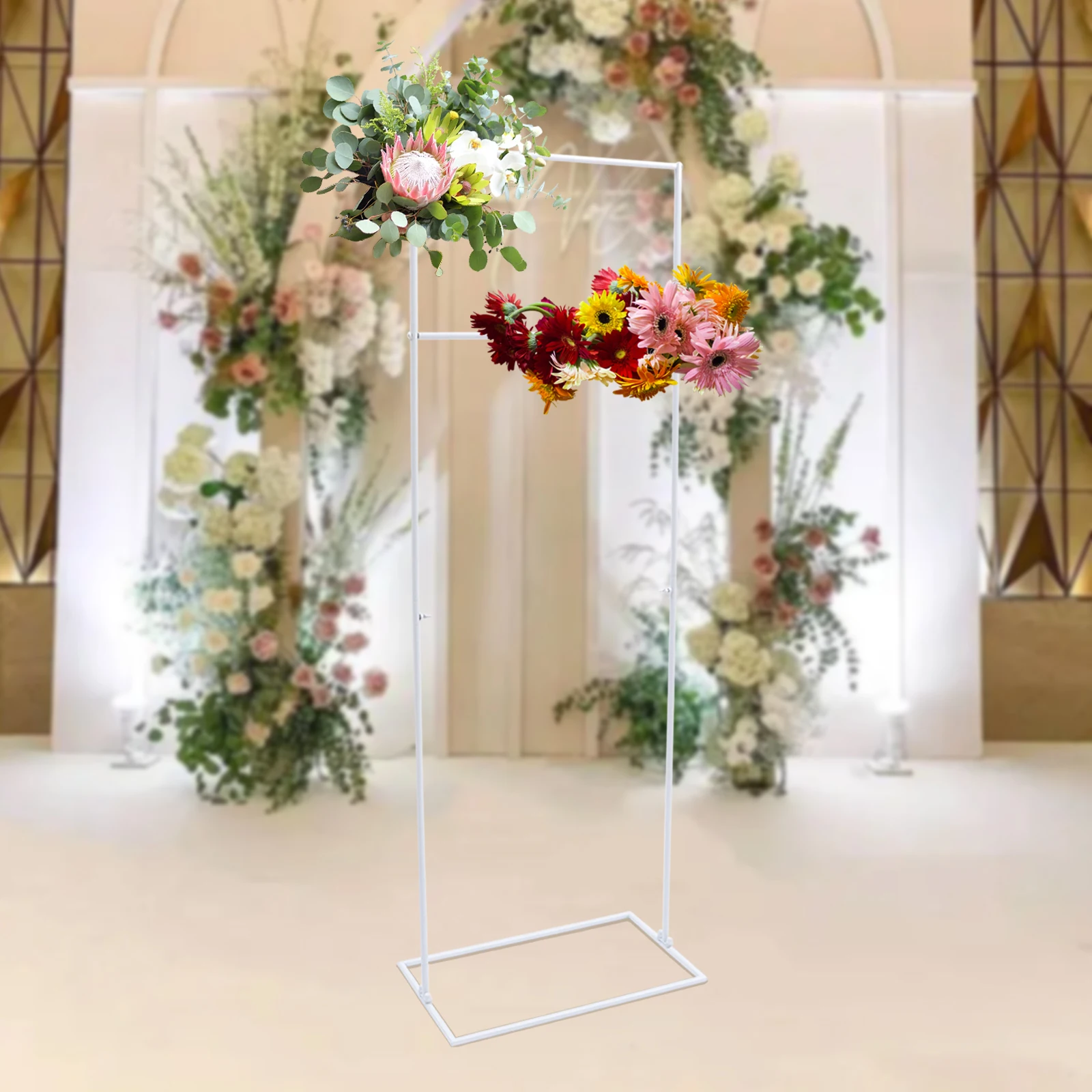 White Wedding Arch Stand with Bases Easy Assembly Garden Arch Metal Abor for Weddings Quinceaneras Party Event Decoration