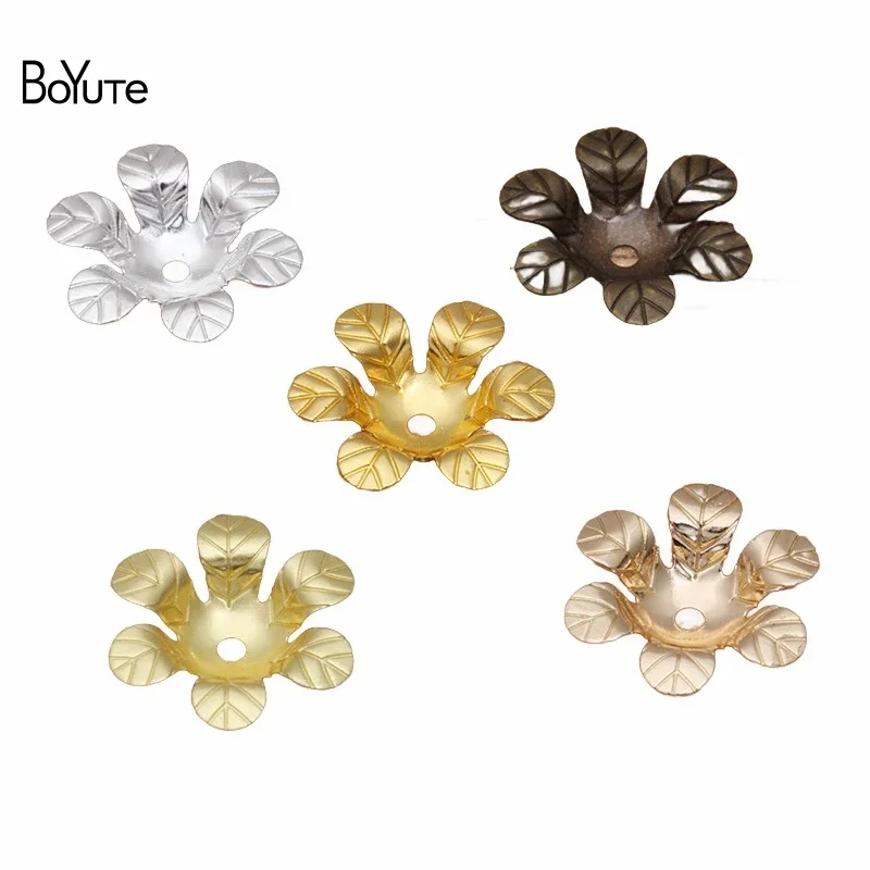 

BoYuTe (200 Pieces/Lot) Wholesale Metal Brass Stamping 13MM Flower Bead Caps Diy Handmade Jewelry Findings Components