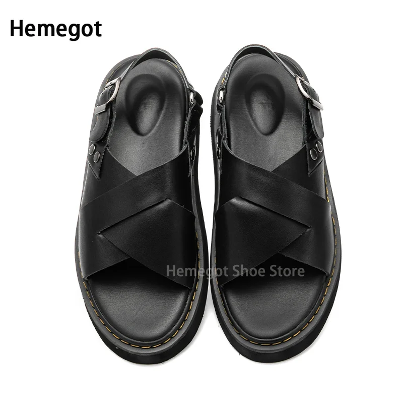 Thick Soled Men Sandals Roman Vintage Beach Shoes Men Leather Sandals Outdoor Sandals Beach Comfortable Soft Indoor Shoes