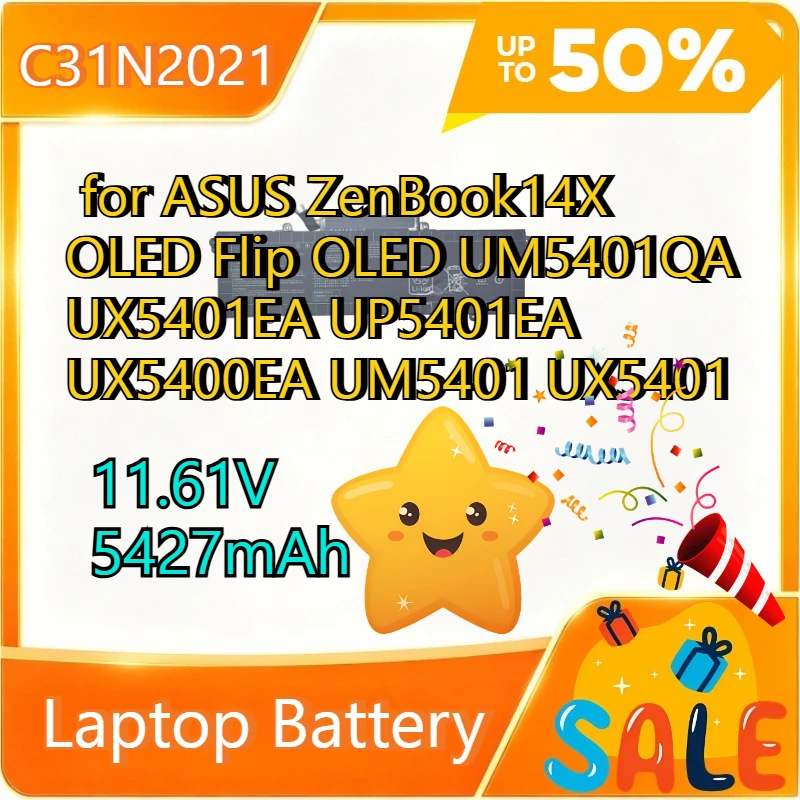 Аккумулятор для ноутбука C31N2021 11.61V 5427mAh для ASUS ZenBook14X OLED Flip OLED UM5401QA UX5401EA UP5401EA UX5400EA UM5401 UX5401 63Wh
