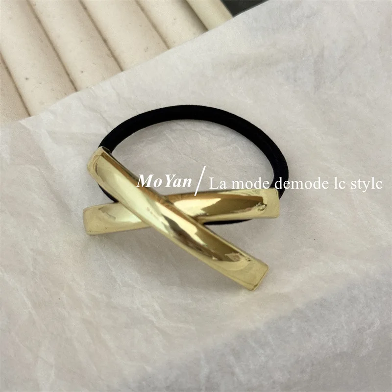 Fashion Metal Geometric Patterns Hair Rope Female Basic Rubber Band For Women Y2K Girls Elasticity Ponytail Hair Accessories