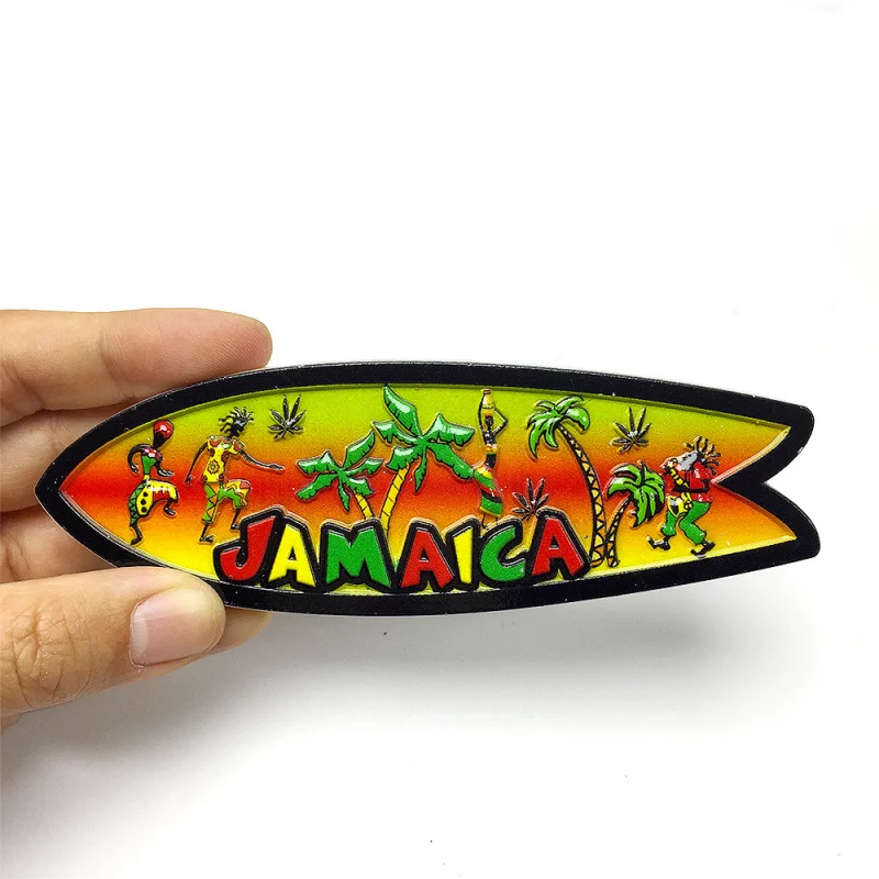 Jamaican Cultural 3D Painted Surfboard Design Magnetic Refrigerator Sticker Creative Travel Souvenir