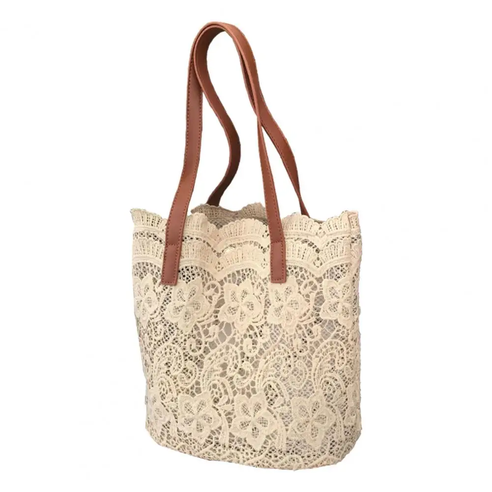 Trendy Women Handbag Long Lasting Lace Tote Bucket Shape Lady Multipurpose Top Bag  Decorate