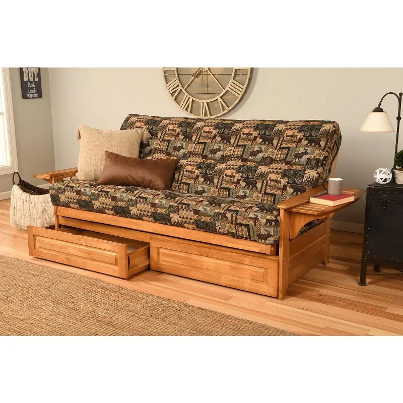 Phoenix Full Size Futon in Butternut Finish with Storage Drawers, Peter's Cabin