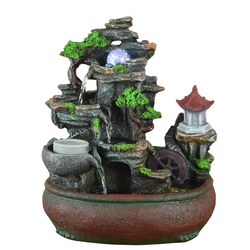 

YY Artificial Mountain and Fountain Fengshui Wheel Lucky Fish Tank Humidifier Home Indoor