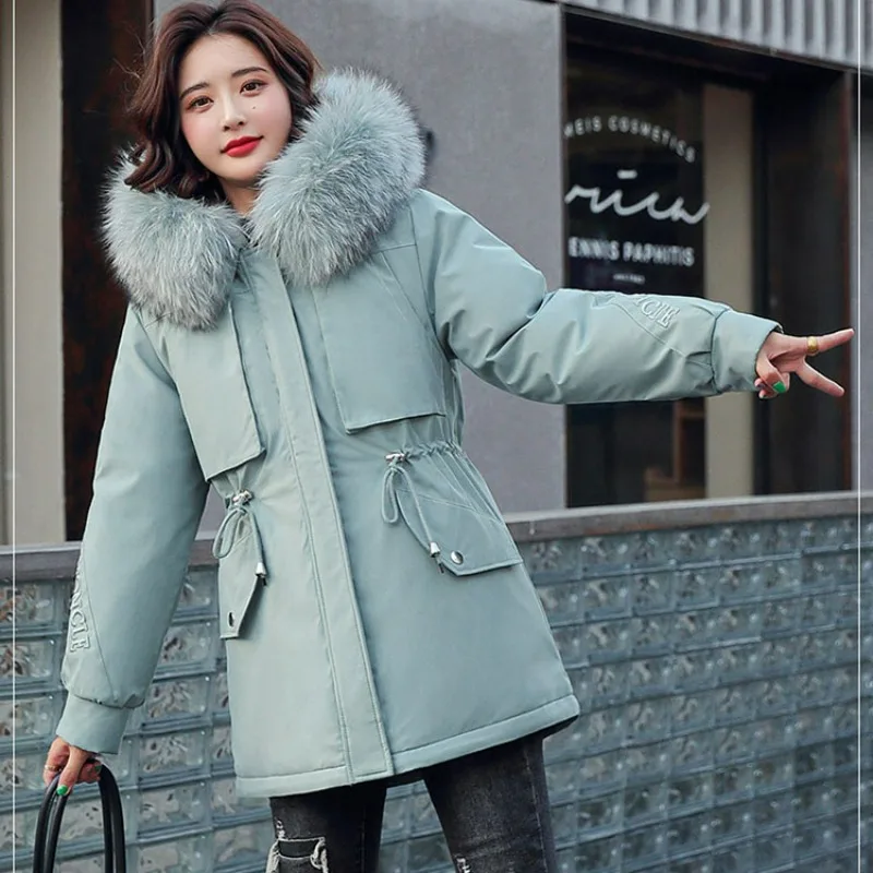 

2023 New Women Cotton Coat Winter Jacket Female Thick Loose Parkas Hooded Outwear Artificial Fur Collar Overcoat