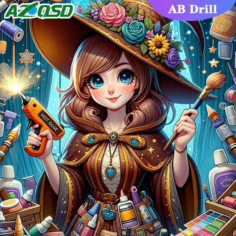 

AZQSD Diamond Painting AB Drill Girl Portrait Cross Stitch Mosaic Handmade Diamond Embroidery Sale Full Square Round Wall Decor