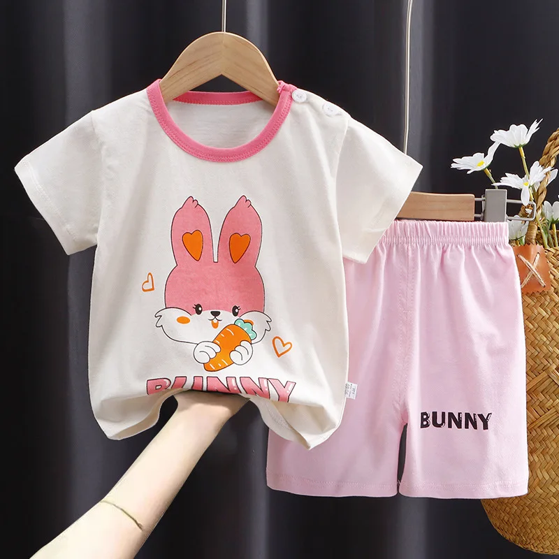 Conjunto de ropa de verano para niña, ropa de algodón de manga corta con dibujos animados para niños de 0 a 3 años