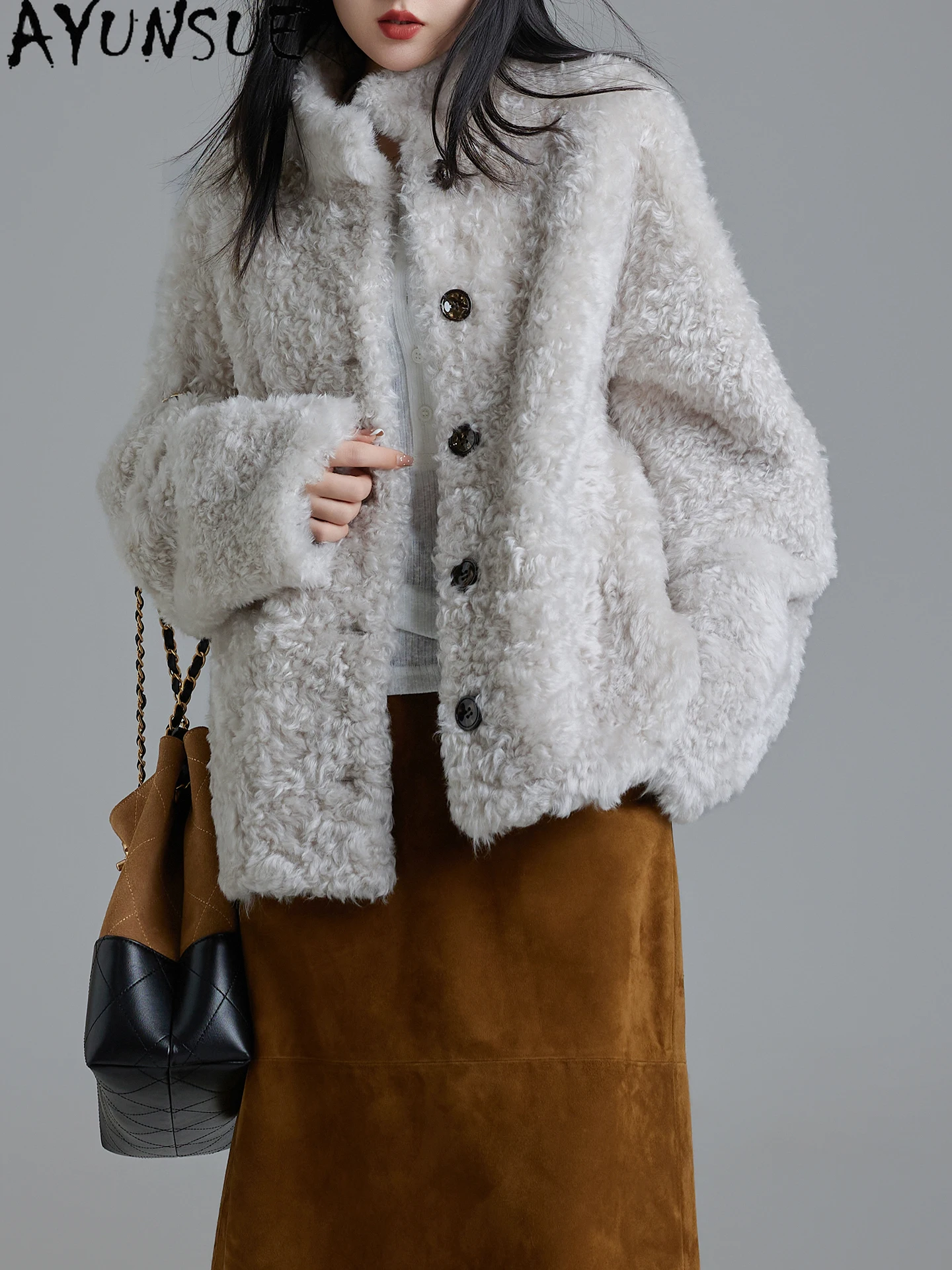 

AYUNSUE Natural Sheepskin Fur Coat Women Winter Clothes Lamb Wool Genuine Leather Jacket Woman Mid-length New in Coats 2025