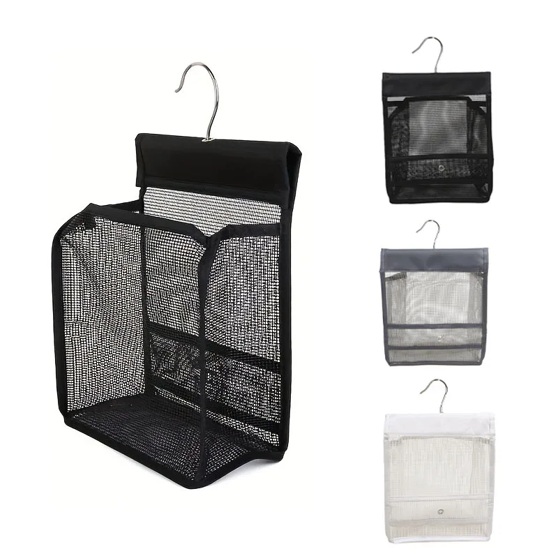 Cesta colgante pequeña para almacenamiento de artículos de tocador, se puede conectar en la serie, bolsa con rejilla desmontable, gancho incorporado de gran capacidad, 1 ud.