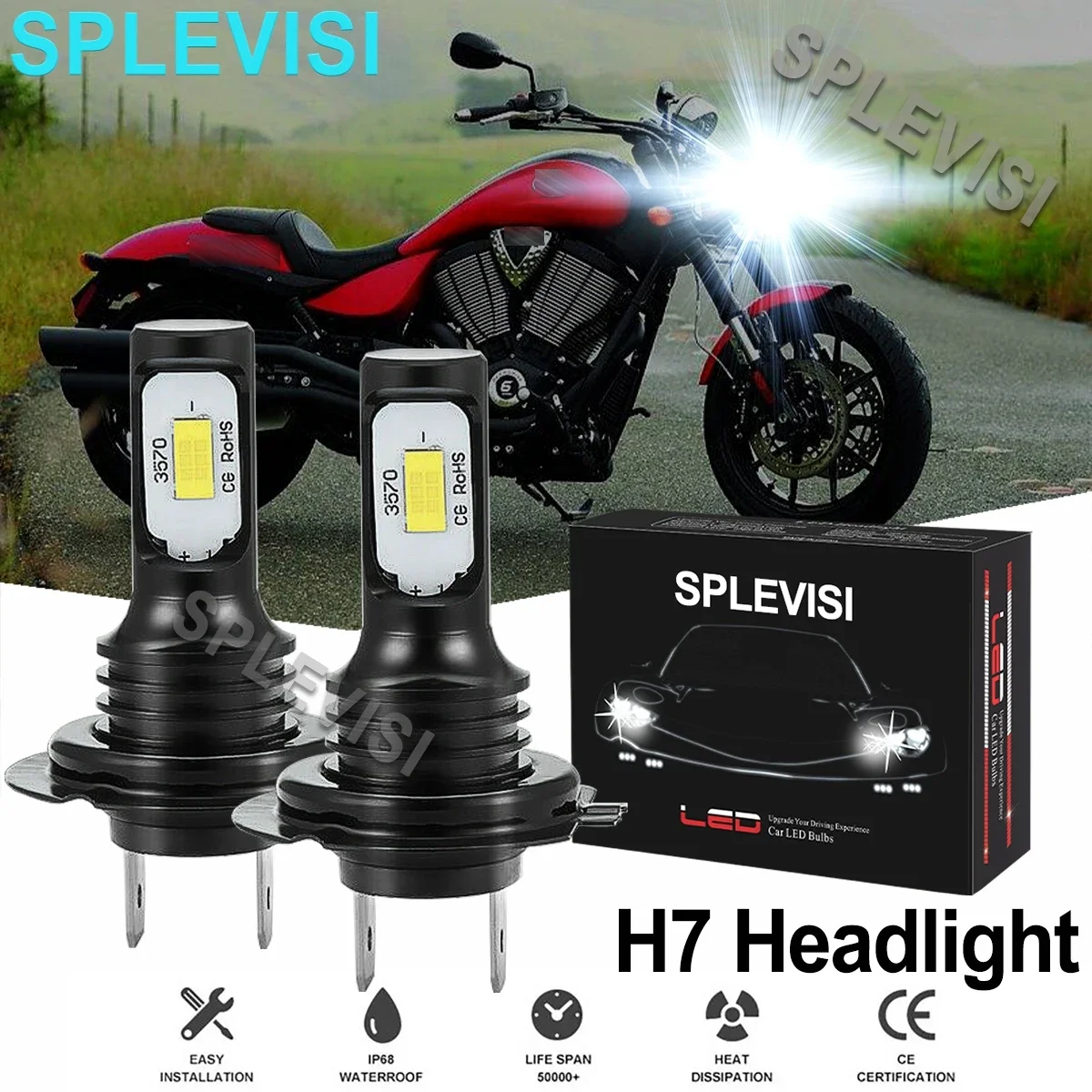 

2x70W 6000K pure white Motorcycle LED Headlight Kit For Victory Hammer S 2007-2008 Jackpot Arlen Ness 2007 2008