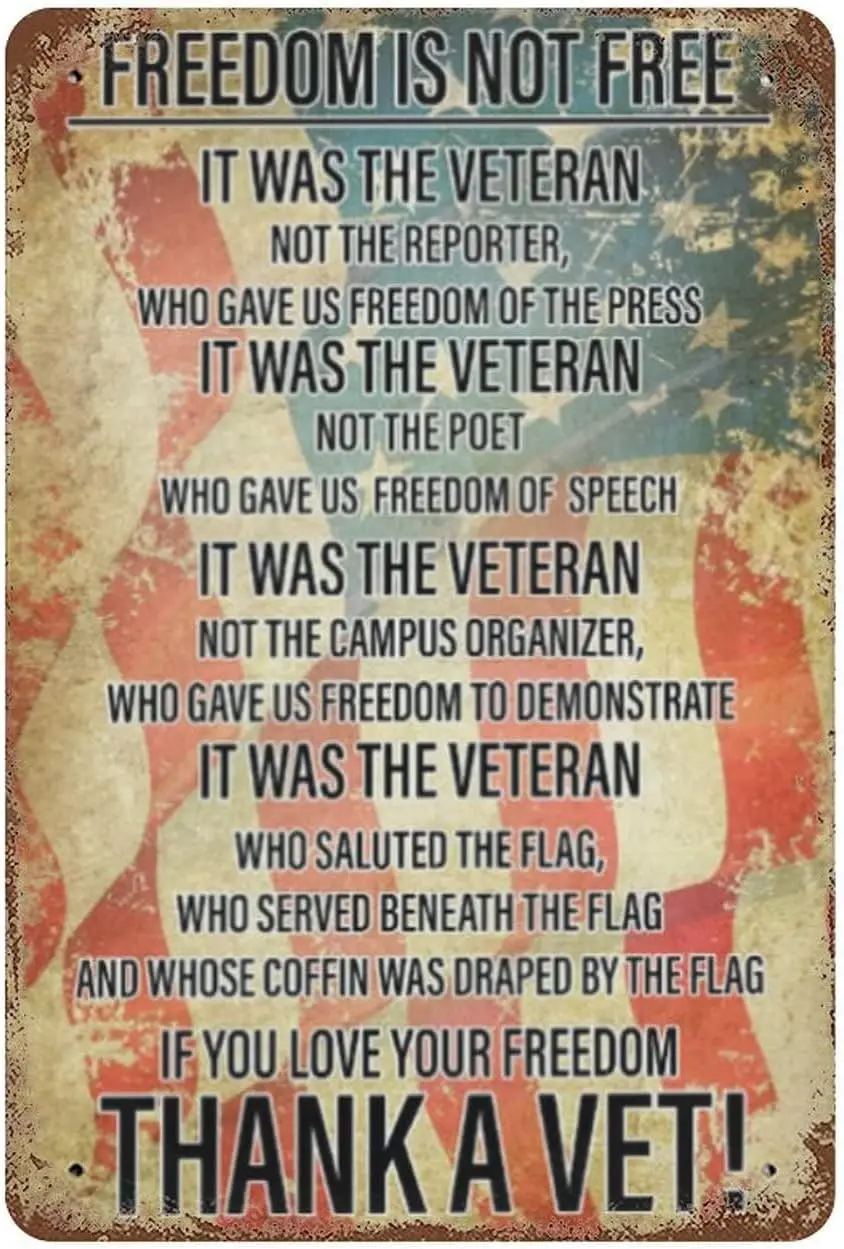 NMKJHLK Veteran Poster - If You Love Your Freedom Thank A Vet Vintage Tin Sign for Office/Home/Classroom Decor Gifts Be