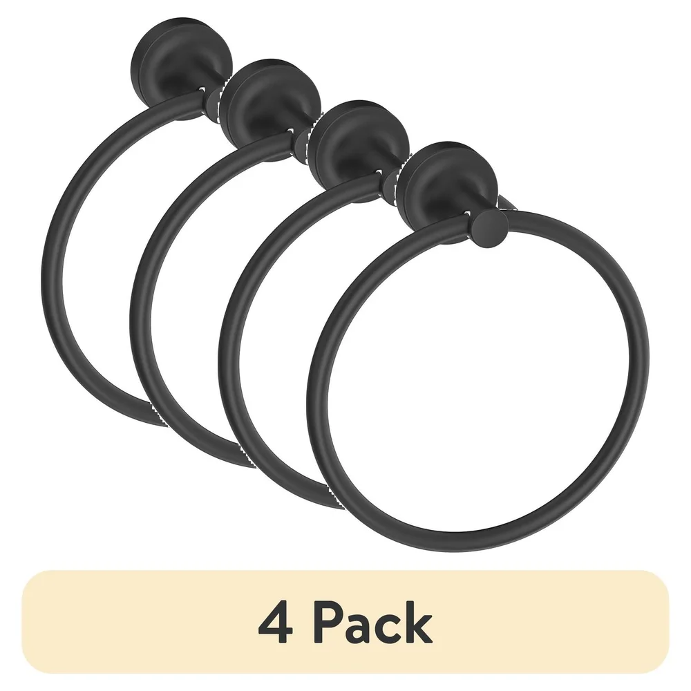 

4 Pack Wall Mount Towel Ring Matte Black Rust Resistant Metal Holder Easy Install Bathroom Kitchen Decor