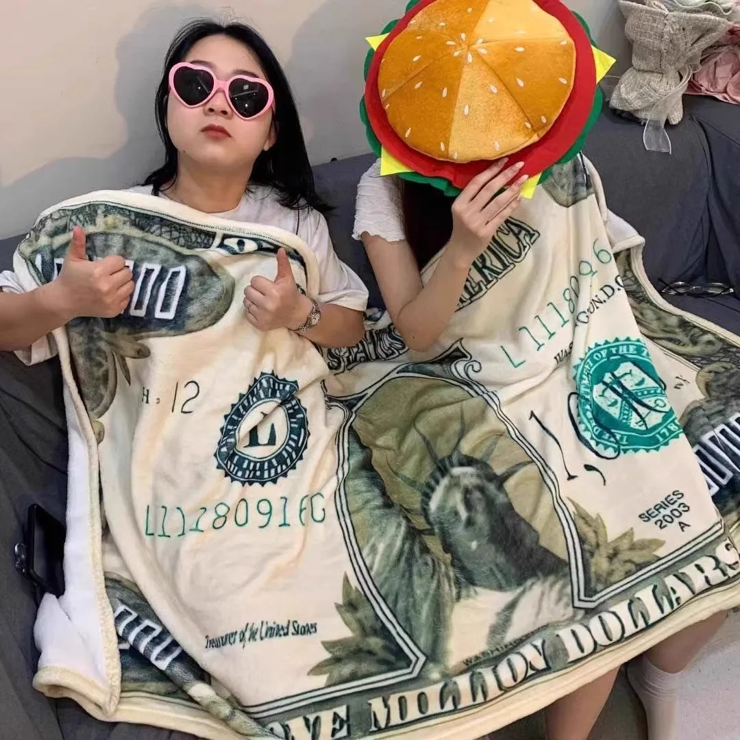 Funny Million Dollar Bill Blanket Abstract Flannel Throw Blanket Birthday Gag Gift Men Women Boyfriend Girlfriend Bro All Season
