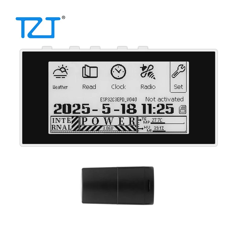 TZT HAMGEEK RW01 قارئ الحبر الإلكتروني الصغير قارئ الكتب الإلكترونية (لوحة سوداء/بيضاء) لساعة الطقس عرض الصور إنذار ملفات TXT وEPUB