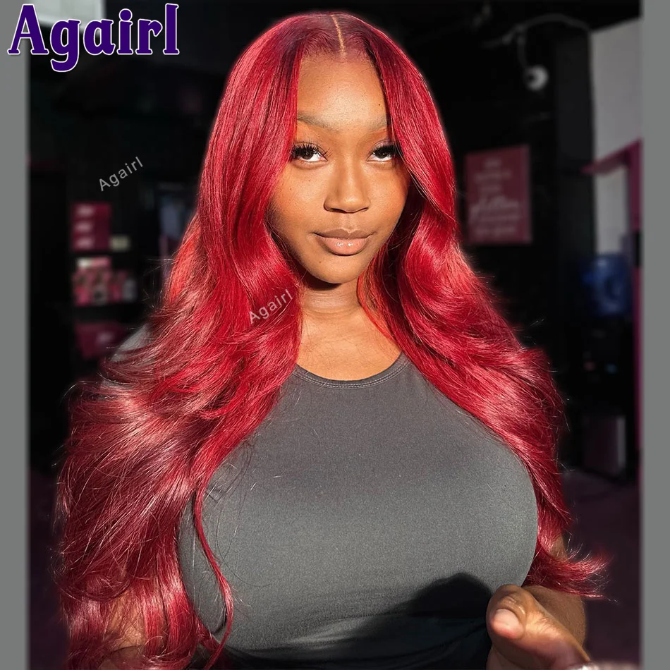 

200% Density Cherry Red Wig 13x6 Lace Frontal Wig Colored Body Wave 6X4 Lace Closure Glueless Human Hair Wigs For Women 32 Inch