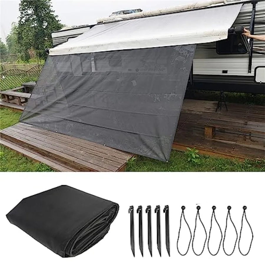 

Complete Black Grid UV Blocking RV Awning Sun Shade Screen Kit for Outdoor Camping and Travel 7FT x 19FT 3in Replacement for Fr