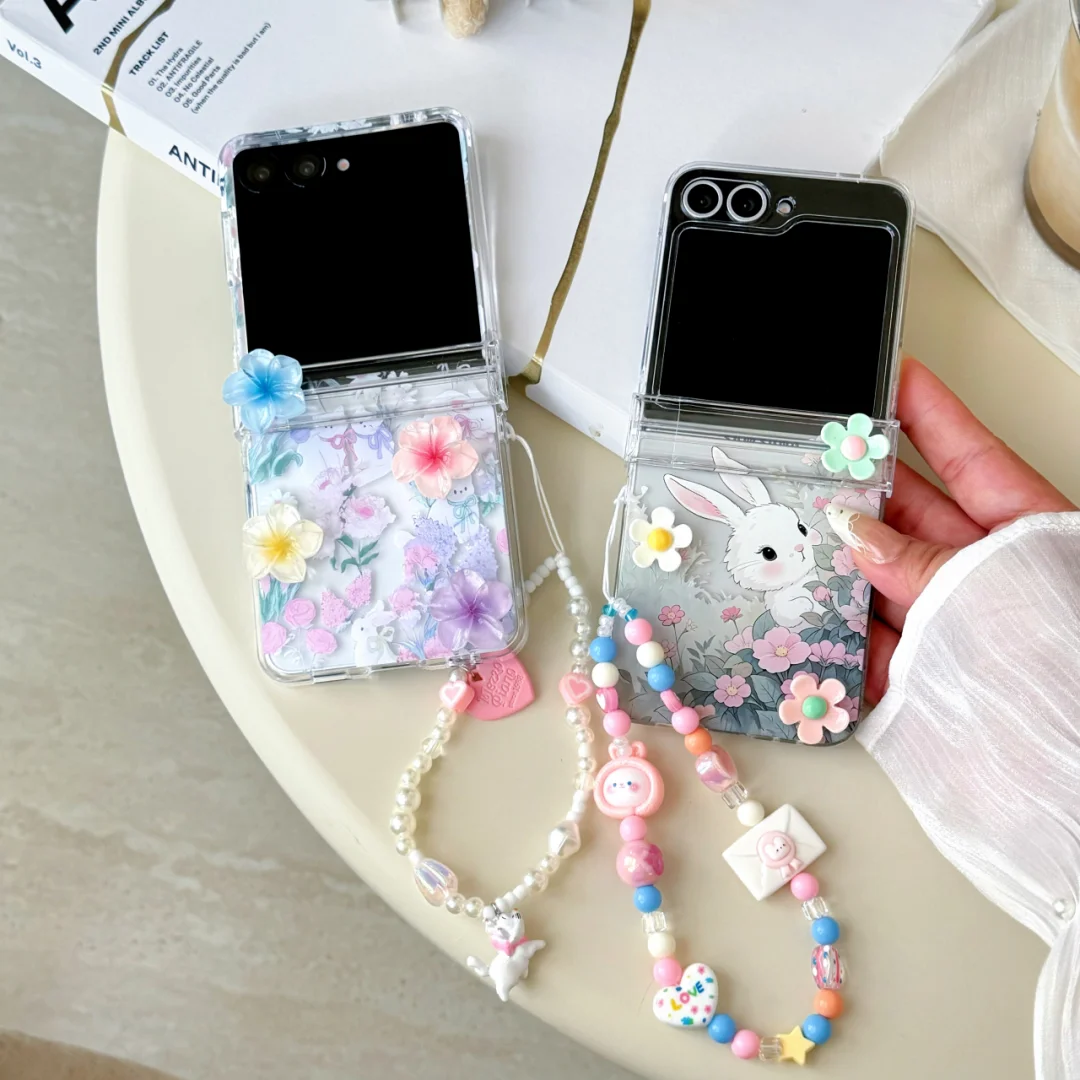 

3D Cute Stereoscopic Rotate Flower Phone Case For Samsung Galaxy Z Flip 7 FE 6 Flip5 Flip 3 4 Shockproof hard Cover With Lanyard