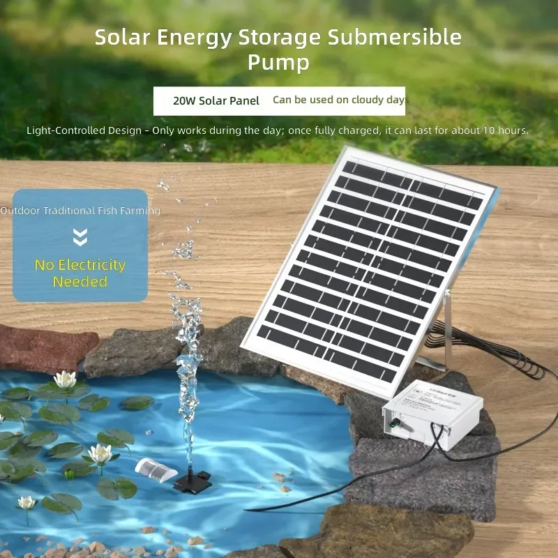 For 20W 12V Solar Submersible Water Pump for Fish Farming Fountain Filter Circulation System Small Ancient Style Aquarium