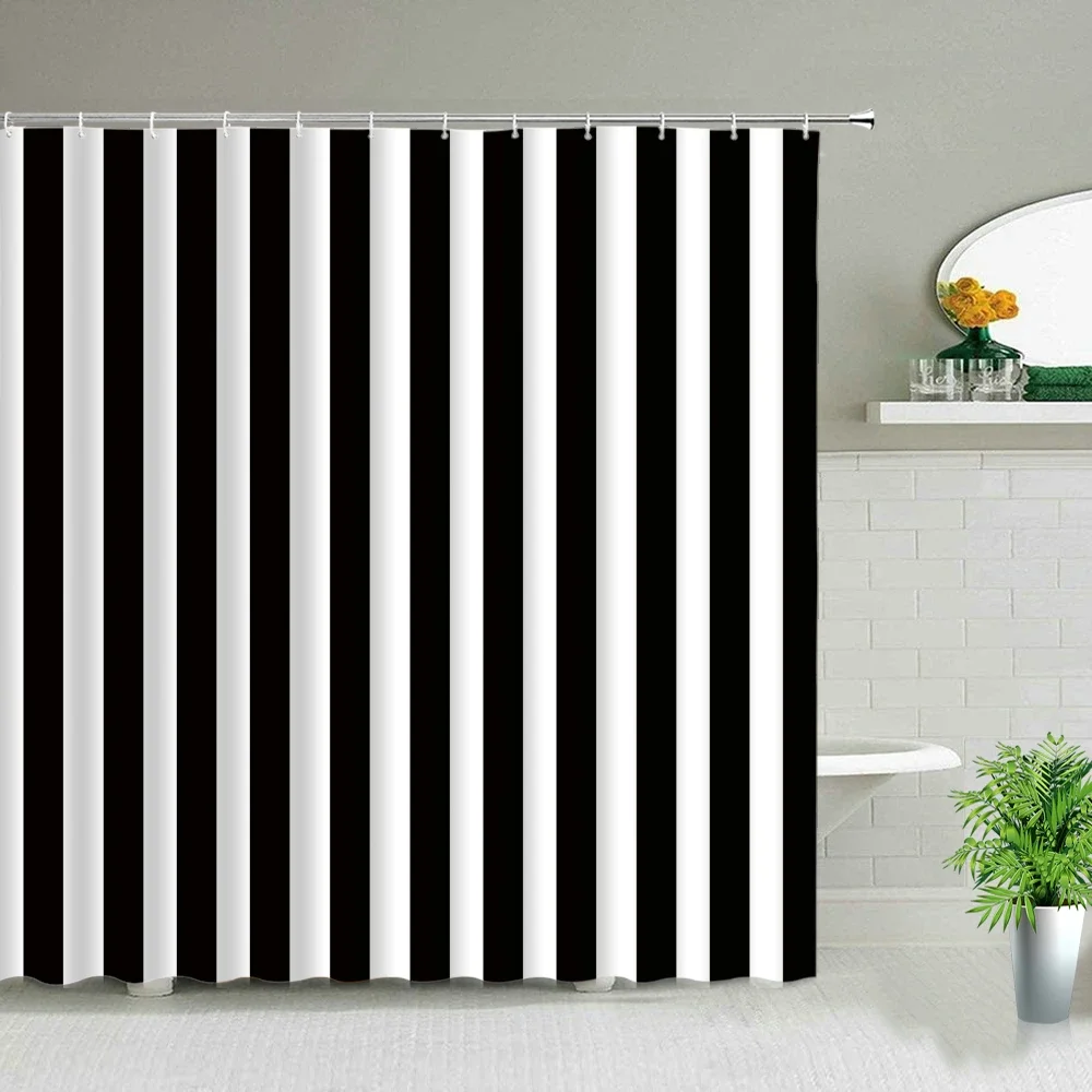 Black and White Stripes Print Shower Curtains, Moroccan Bohemian Mandala Flower, Geometric Bathroom Curtain with Hooks