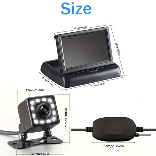 Imagen 2 del producto Cámara de respaldo inalámbrica para coche, Monitor de 12LED, sistema de visión trasera, Kit de visión nocturna, 4,3 pulgadas
