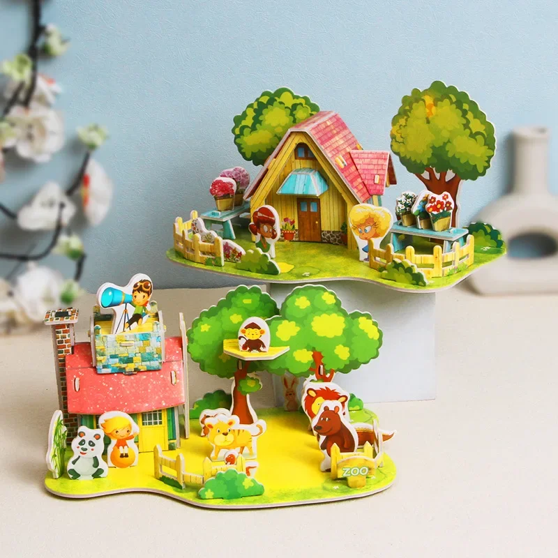 

3D Paper Card Puzzle Villa Garden House Castle Building Model Kids Handmade DIY Puzzle Educational Toys Gift for Children