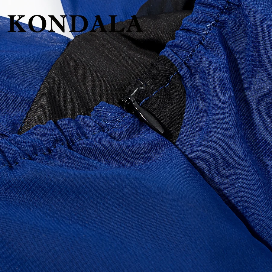 KONDALA Chic Polka Dot Elegant Long Blue Woman Dress Fashion 2025 Evening Part Cami Dress Fishtail Birthday Pleated Slim Vestido