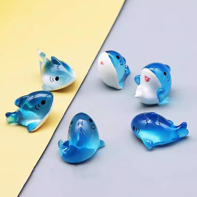 15 pièces/paquet Mini figurines de dauphins lumineux, animaux marins, requins, poissons miniatures, figurines DIY, micro décoration de maison