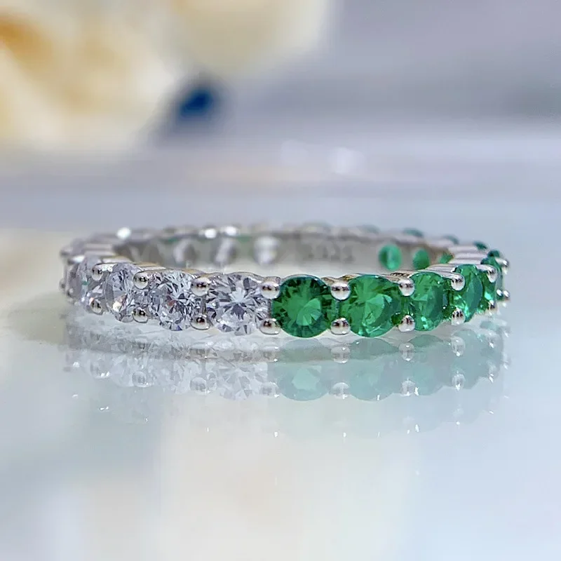 Lovers Eternity Emerald Diamond Ring 100% Real 925 sterling silver Party Wedding band Rings for Women Bridal Engagement Jewelry