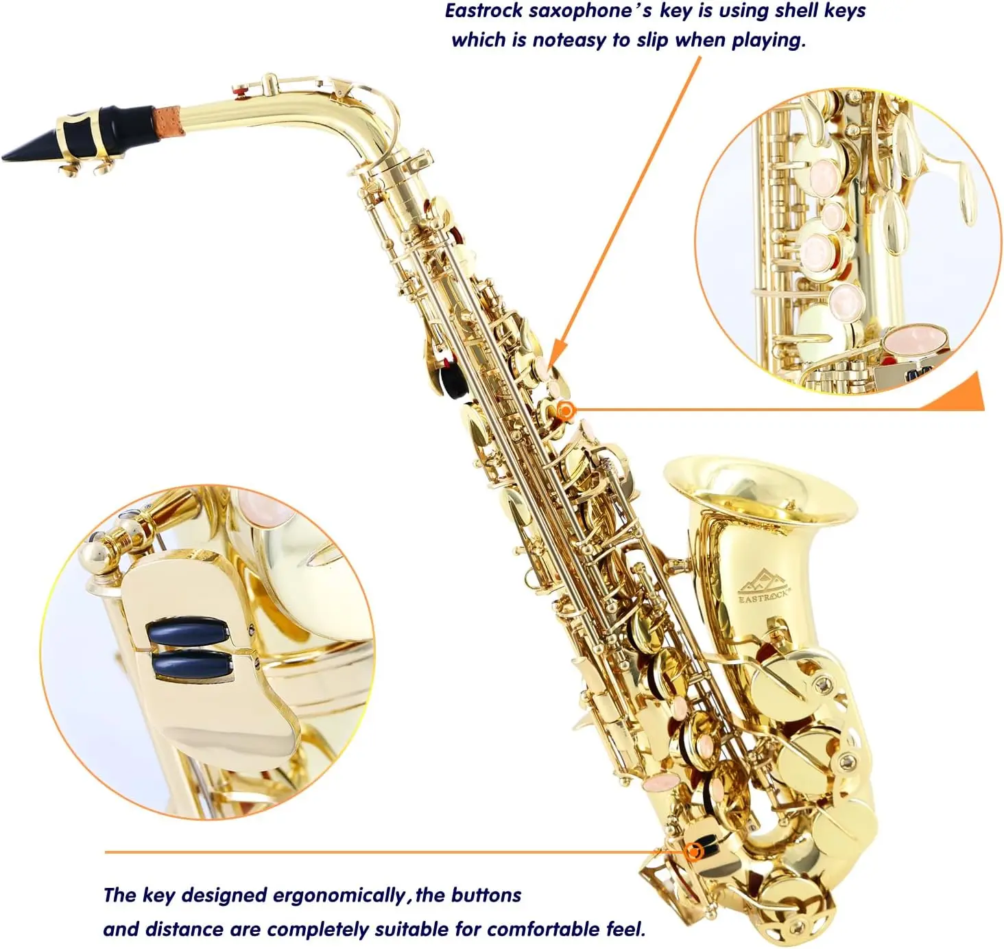 Alto Saxophone Gold E Flat Sax Full Kit for Students Beginner with Carrying Case,Mouthpiece,Mouthpiece Cushion Pads,Cle