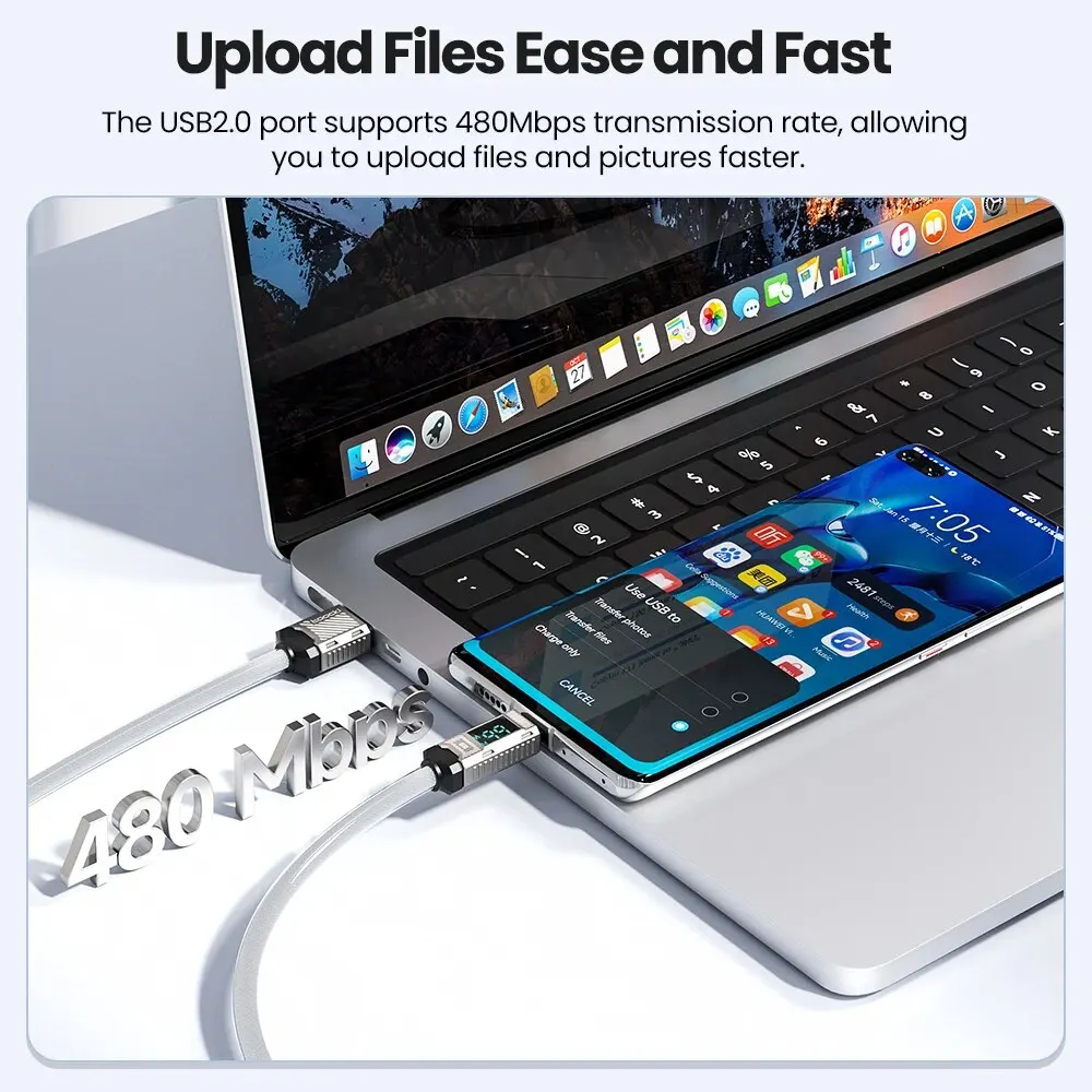 Toocki 고속 충전 USB C 타입 디스플레이 케이블, 화웨이 메이트 60 50 P60 P50 프로, 샤오미 삼성 노트북 데이터 코드, 6A, 66W