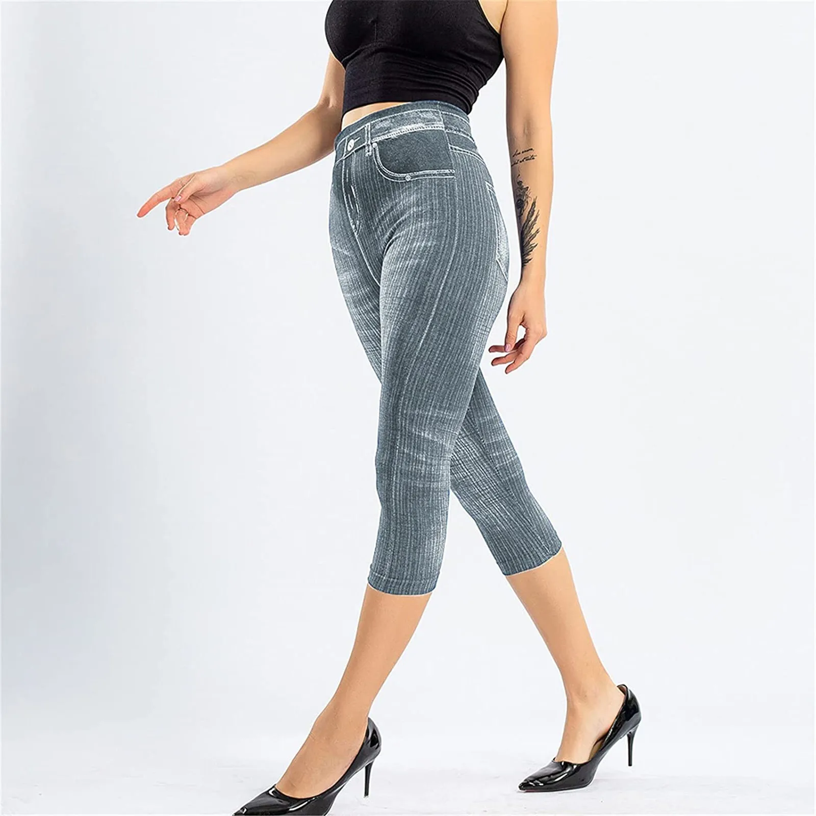 Waist Elastic Capris Jeans Leggings High Leggings Women\'s Imitation Pants