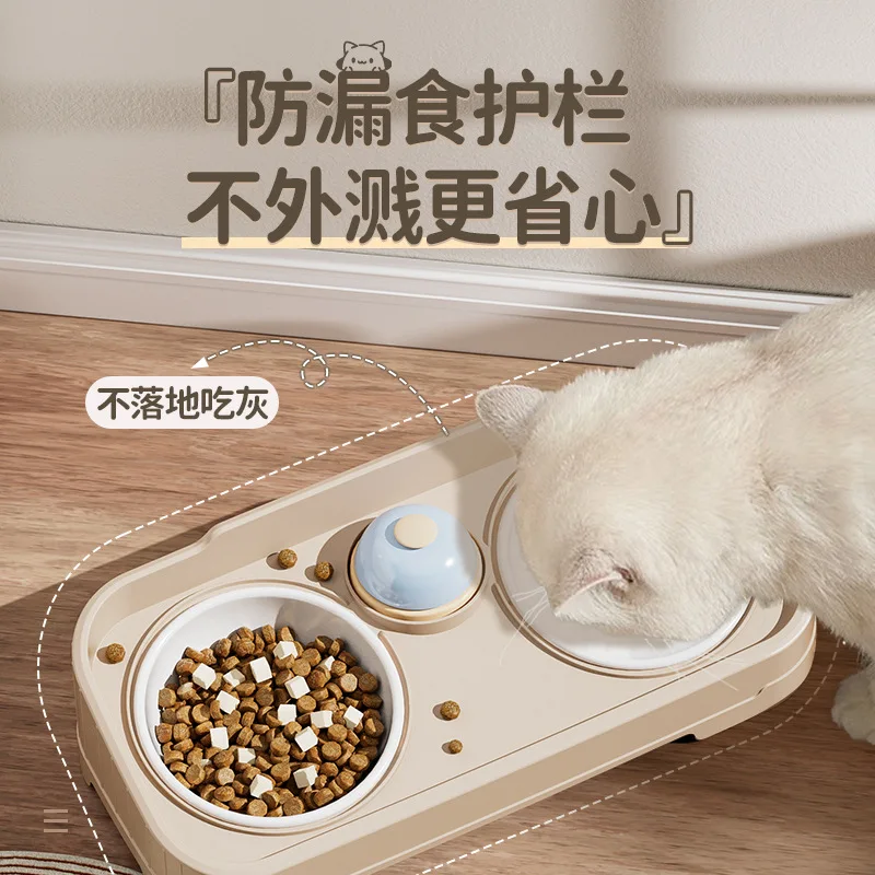 

Indoor teddy big dog cat double-layer vertical drinking bowl food bowl pet supplies large design