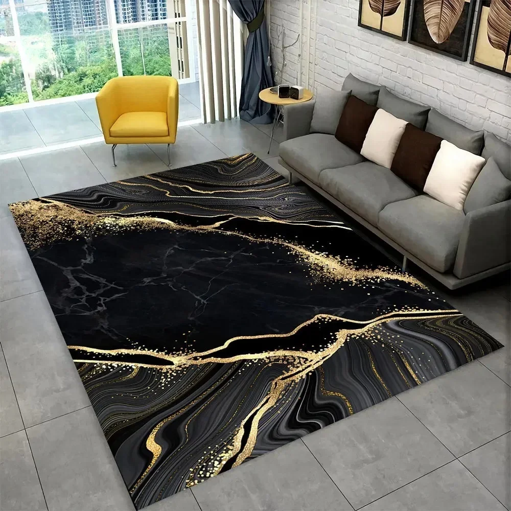 NONE Anspruchsvolle nordische blaue und goldene Marmor-Bodenmatte, geometrischer Teppich für Wohnzimmer oder Schlafzimmer, rutschfester Teppich für Sofa-Fußmatte 6