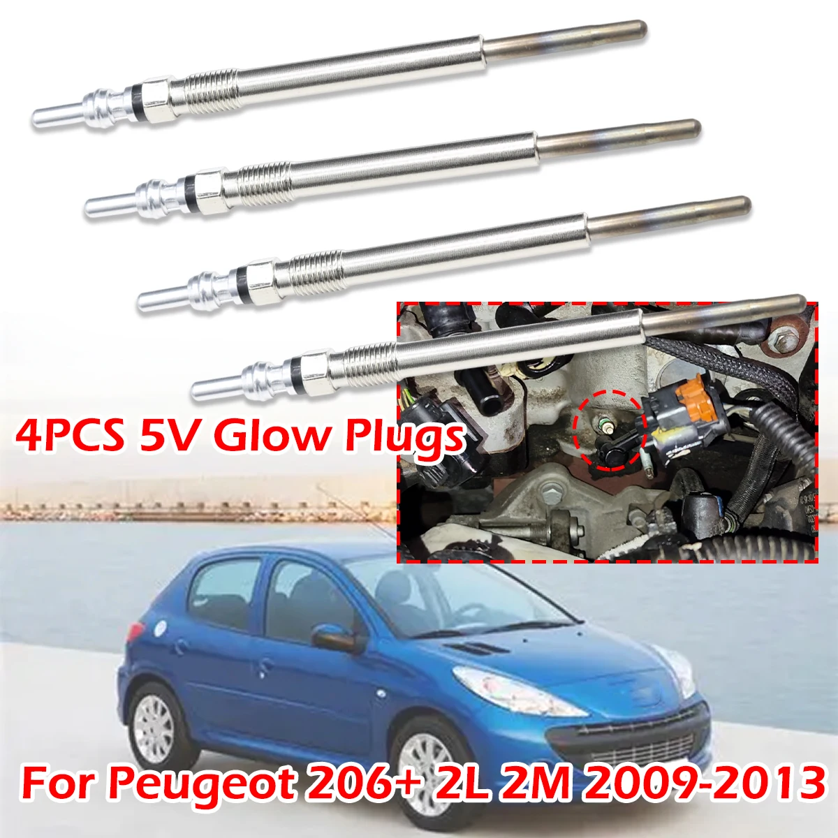 

4pcs/kit 5V Diesel Heater Nickel Plating Glow Plugs accessories Car Replacement Part For Peugeot 206+ 2L 2M 2009-2013 1.4 HDi