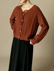 DUSHU Plus Size Bow Pearl Button Sweater For Women 2024 Winter New Design Commuting Fashion Cardigan Jacket For Women 24DS84153