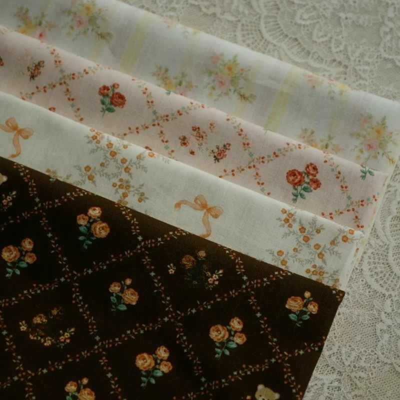 145x50cm Vintage Blumenmuster Sommer Dünner Baumwollstoff Kleid JK Lolita Kleidung DIY Material Nähstoff – Detail 2