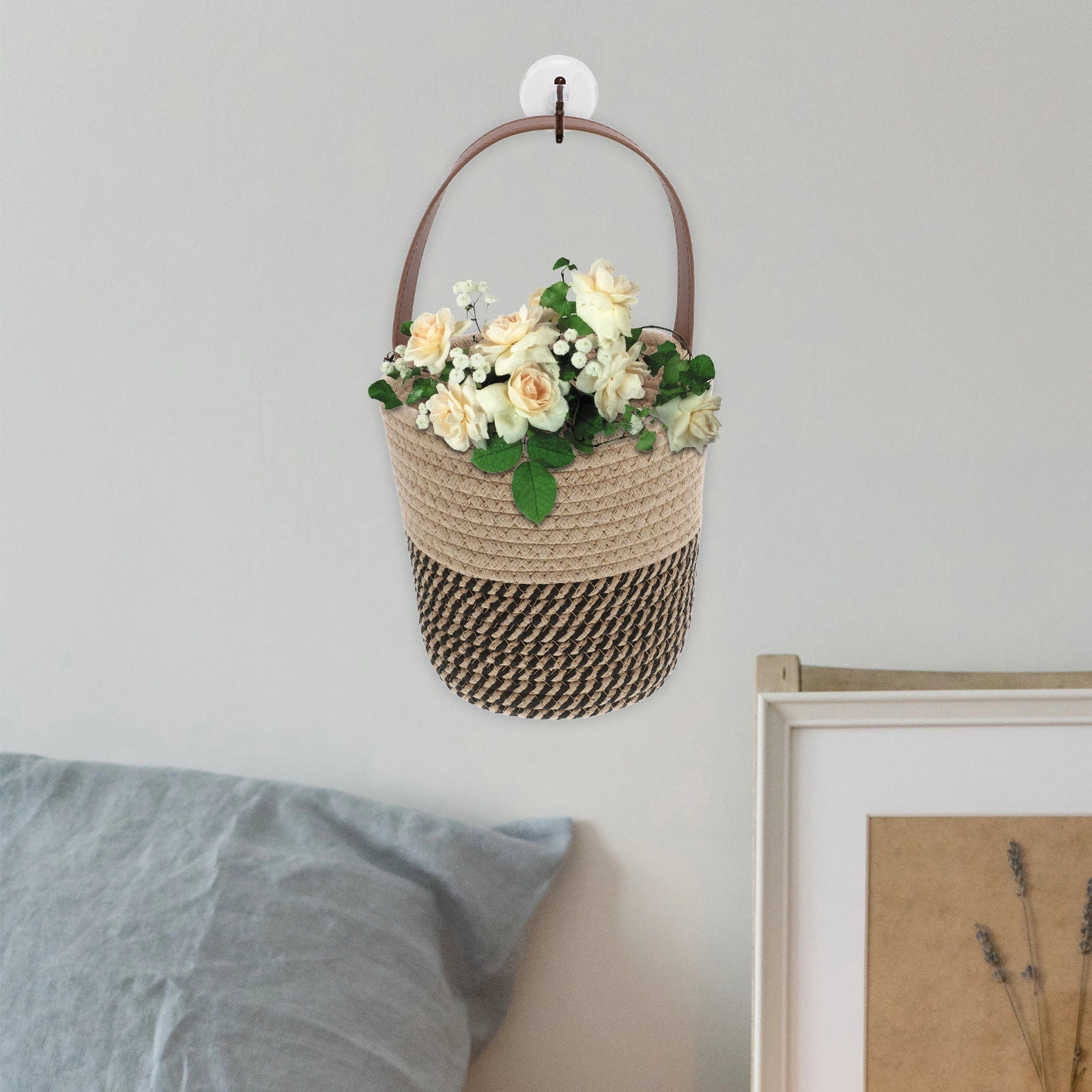 

Hanging Wall Basket Woven Cotton Rope Storage Organizer Small Round Decorative Baskets For Home Kitchen Bedroom