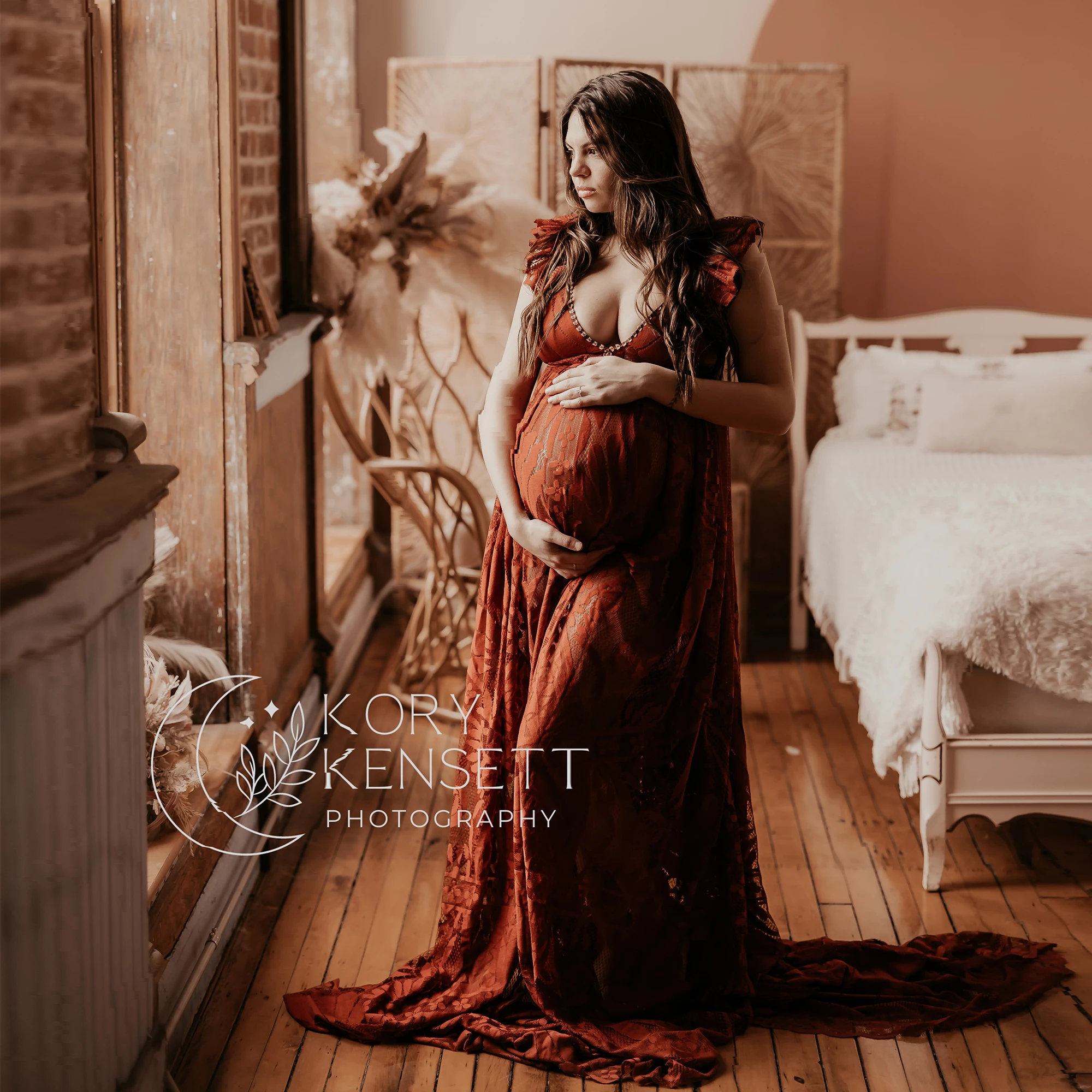 فستان الأمومة برقبة دون & جودي-في ، نمط بوهو ، لالتقاط الصور ، للنساء الحوامل ، استحمام الطفل ، حفل زفاف ، المساء