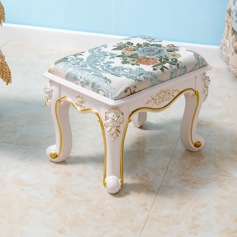 European Makeup Stool Imitation Solid Wood American Dresser Stools White Bedroom Modern Simple Nail Stool Household Ottomans