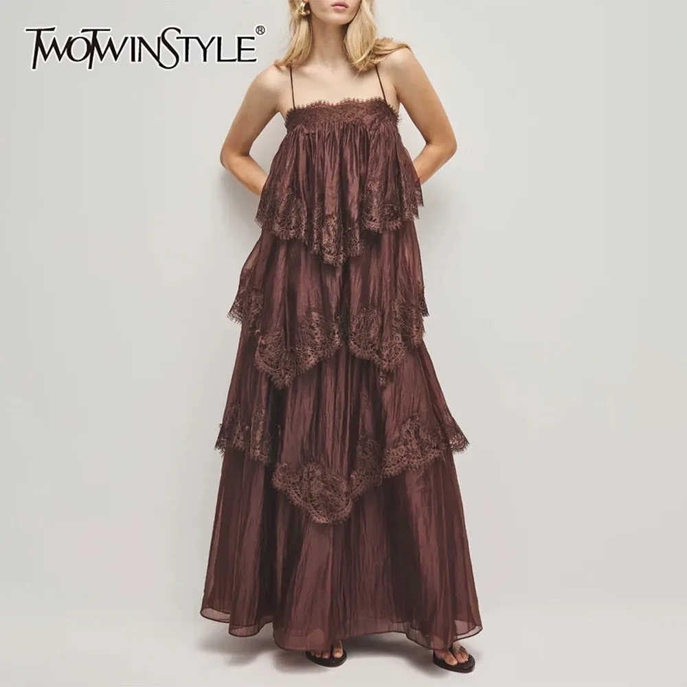 

TWOTWINSTYLE Однотонное платье с оборками и вставками, женское, с квадратным вырезом, без рукавов, свободного кроя, элегантное, для интеллектуальных женщин, летнее, новинка