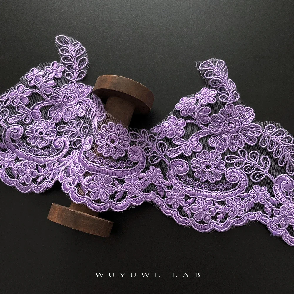 Delicate 1yard Purple Color Embroidery Lace Trim Applique Flower Venise Sewing Craft For Weding Decoration Kids Dress 14cm