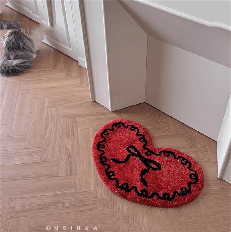 Bow Girl Tufted Carpet Heart Shape Floor Mat Rug Anti Slip Absorbent Window Bedroom Bedside Coffee Table Floor Mats